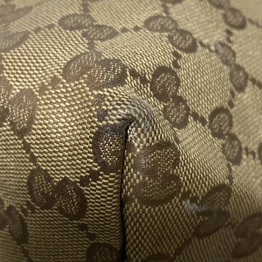 GUCCI Crystal GG 265696 Beige Dark Brown Coated Canvas Leather Tote Bag - Picture 5 of 8